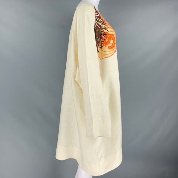 DRIES VAN NOTEN Size S Cream Multi Color Linen Abstract Floral Oversized Dress - Picture 2 of 10